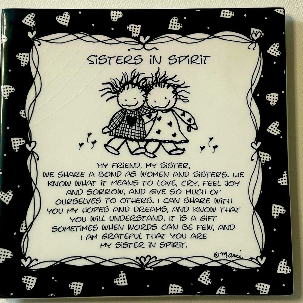 Vintage Black and White Sisters in Spirit Picture Or Plaque on Easel